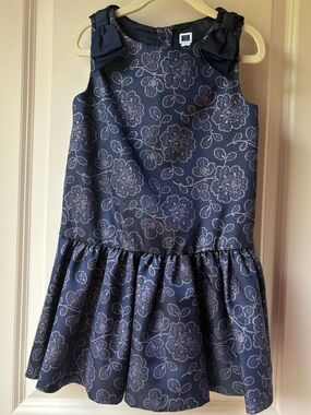 Janie and Jack Navy Floral Bow-Shoulder Dress / Size 4 / EUC